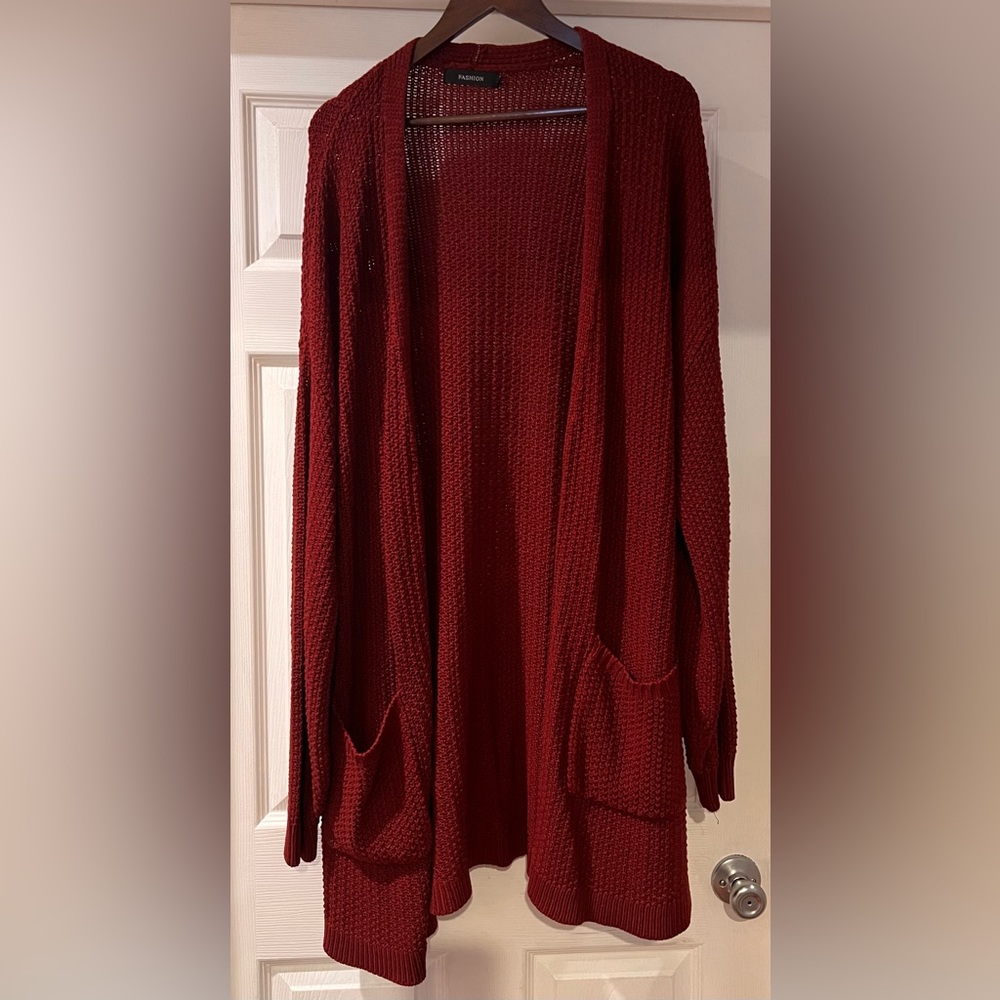 Maroon Knit Open-front Cardigan
